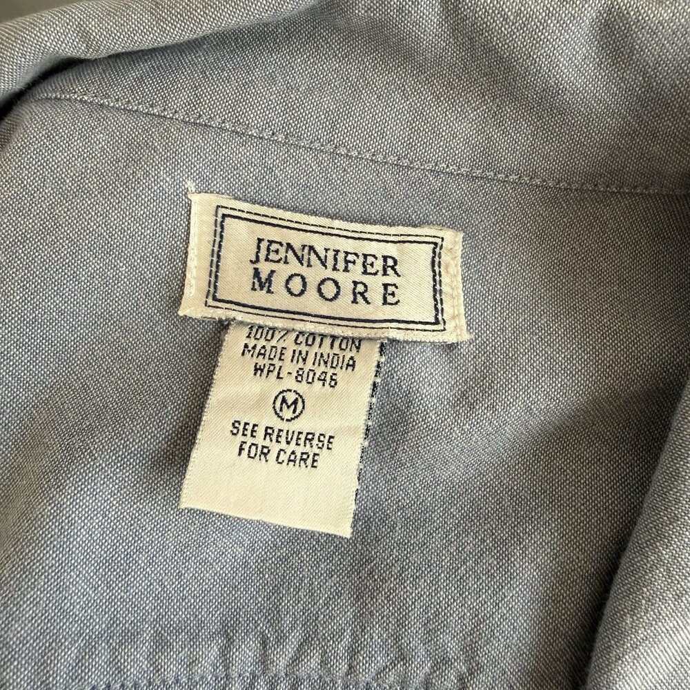 Vtg Jennifer Moore Cotton Chambray Button Shirtdress Midi Modest Sz S Minimalist - Picture 7 of 9